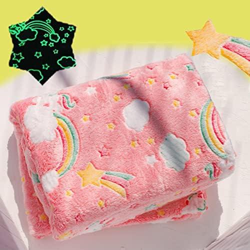 Best Gift Glow in The Dark Rainbow Throw Blankets with Storage Bag, Soft Throw Blanket for Girls Boys, Gifts for Birthday Holiday, Kids Blanket, Home Travel Use, 60x50 Red