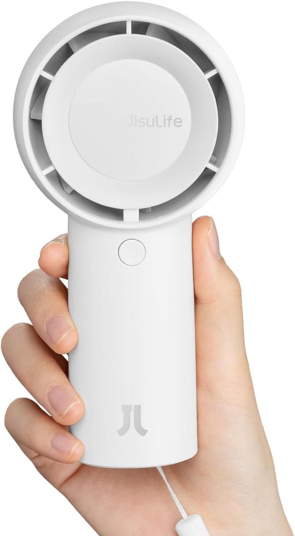 JISULIFE Portable Handheld Turbo Fan [16H Max Cooling Time], 4000mAh USB Rechargeable Personal Battery Operated Lash Small Pocket Fan with 5 Speeds for Travel/ Outdoor/ Vacation/ Concerts - White
