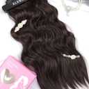 2 x ALXNAN Clip in Hair Extension6PCS Mixed Brown & Blonde Long Wavy Hair Extension 24 Inch Thick Soft Synthetic Hair Double Weft Hairpieces for Women