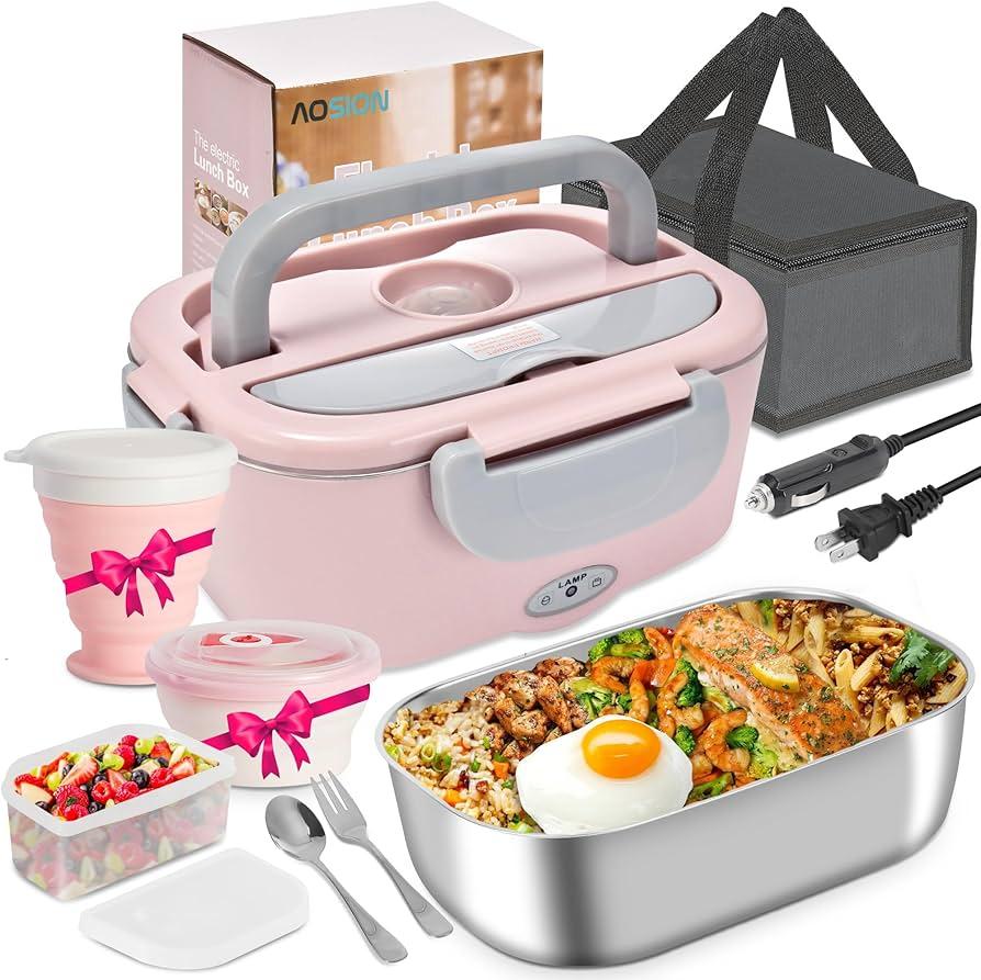 AERVOCE Electric Lunch Box for Adults  8000mAh Cordless Heated Lunch Box for Women 1L Portable Food Warmer for Car, Office or Outdoor Jobsites(pink)