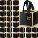 Kolldenn 100 Pcs Small Gift Bags with Handles Metallic Paper Square Valentine's Day Gift Bags Bulk with DIY Blank Thank You Tags for Wedding Birthday Party Favor (4 x 4 x 4 Inches, Black)