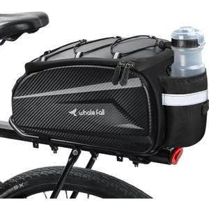 whale fall 10L Bike Rack Bag  Hard Shell Waterproof Rear Trunk Pannier, Saddle Seat Bag Carrier with Rain Cover, 4-Side Reflective Panels, Shoulder Strap & Handle, Bike Accessories, Gifts for Men