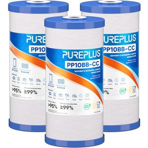 PUREPLUS 5 Micron 10" x 4.5" FXHTC Whole House Sediment and Carbon Water Filter Replacement Cartridge for GE GXWH40L, GXWH35F, GNWH38S, Culligan RFC-BBSA, WRC25HD, RFC-BB, PP10BB-CC, WFHD13001, 3Pack