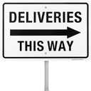 Deliveries Sign with Arrow Right with 28" Long Stake, 12" x 8" .040 Rust Free Aluminum - Reflective, UV Protected and Weatherproof (Arrow Right)