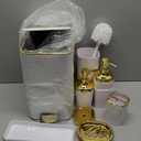 XLHOMO White Bathroom Accessories Set 8 Piece White and Gold Bathroom Set, Bathroom Sets with Stainless Steel Can, Toilet Brush ,Toothbrush Set ,Soap Dispenser