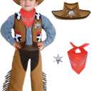 Cowboy Costume for Kids,Boy Brown Western Costume,Cowgirl Outfit Set Dress Up Party Halloween Costumes (Small(5-7 yrs))