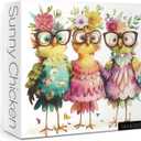 Funny Chicken Puzzles for Adults 1000 Pieces, Cute Bird Flower Jigsaw Puzzles, Beautiful Animal Art Puzzles