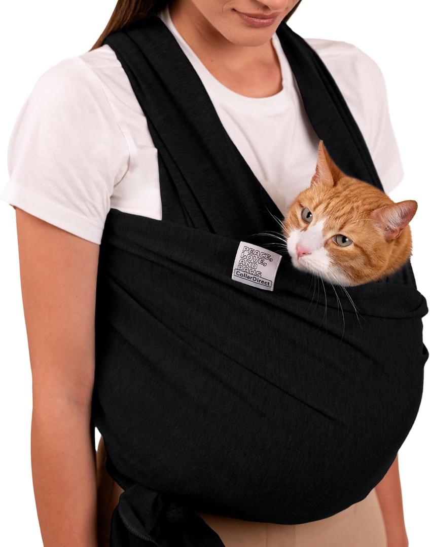 Cat Sling Carrier for Small Pets Anti-Anxiety Cat Sling, Kitten Pouch Pet Sling in Gray Black Blue Green Pink Yellow (Black, Large)