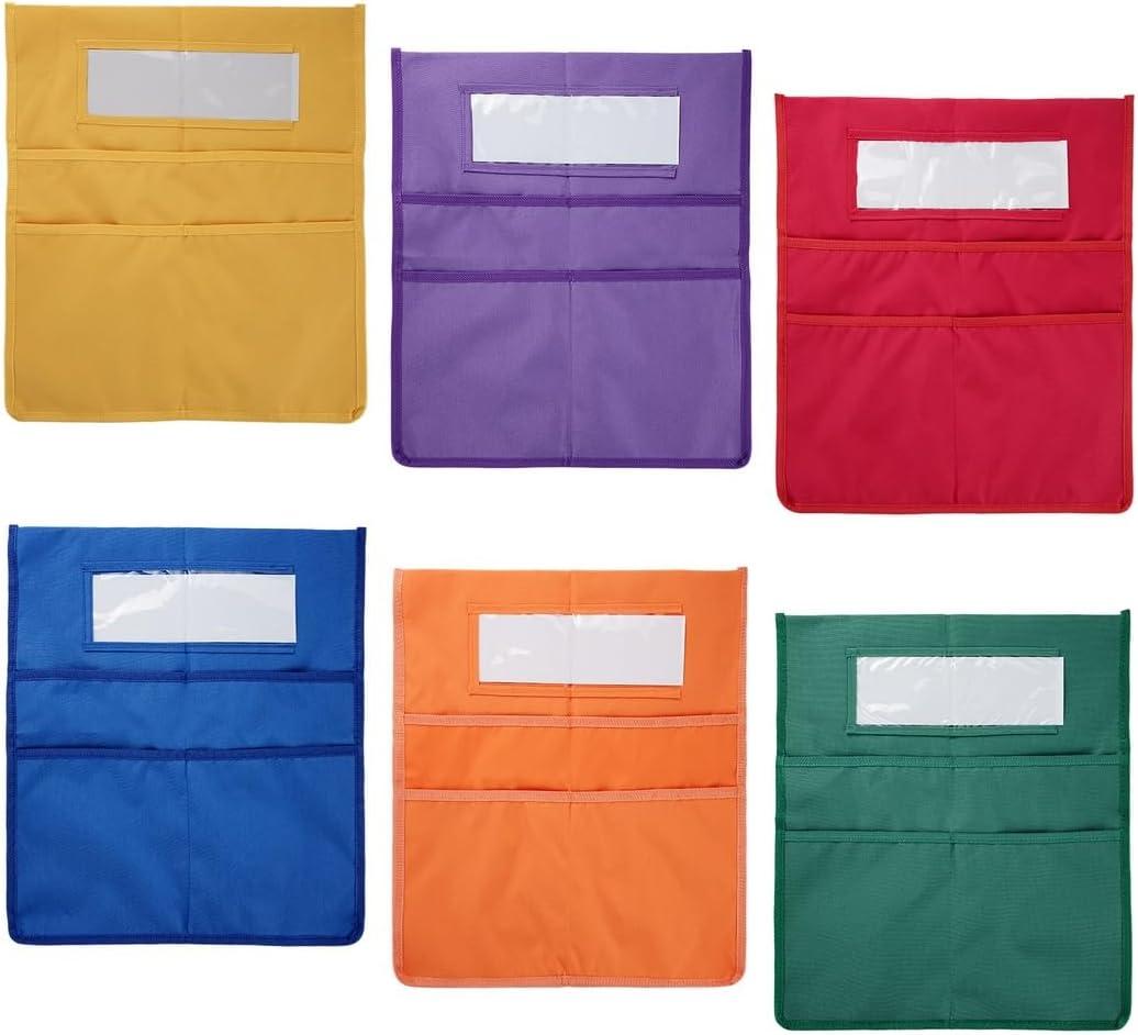 Chairback Buddy Pocket Chart, 6 Brightly Colored Storage Organizers For Classroom Supplies Featuring 2 Large Pockets And Name Tag Slot