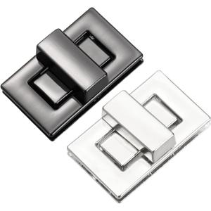 M METERXITY 2Pcs Purse Twist Lock (1.26 x 0.79 Inches, Black/Silver)- Rectangular Purse Closure Twist Turn Lock Clasp Metal Clip Hardware Apply to DIY Handbag/Purse/Wallet/Leather Craft