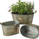 vensovo Galvanized Metal Oval Planter Buckets with Handles – Set of 3 Rustic Farmhouse Flower Tubs with Drain Holes & Plugs, Vintage Small Pots for Herbs, Succulents, Wedding or Tabletop Decor