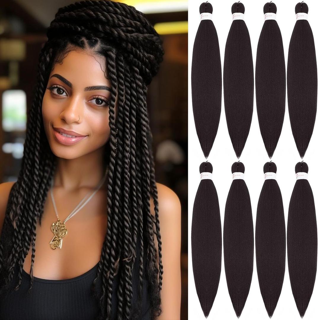 Braiding Hair Pre Stretched, 26 Inch 8 Pack Prestretched Braiding Hair For Braiding Women Hair, Professional Synthetic Hair For Knotless Crochet Braids,Soft Yaki Straight(26inch,8pc,4#)