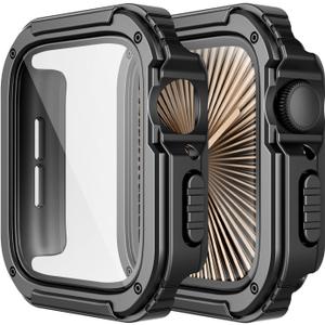 Adepoy 2 Pack Rugged Case Compatible for Apple Watch 46mm Series 11 10 with Tempered Glass Screen Protector, Military All Around Hard TPU Protective Cover Case Shockproof Bumper for iWatch Men 46mm