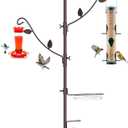 Deck Bird Feeder Pole Porch Multi-Hooks Hanging Kit for Outside with Two Adjustable Branches, Water Bowl, Bird Feeder Planter Hanger (42 Inches without Squirrel Baffle)