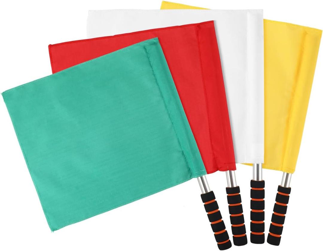 4Pcs Sports Referee Flags, Stainless Steel Pole with Sponge Grip, High Visibility Signal Tool for Soccer Football Volleyball Track Competition (Green)