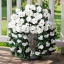 Artificial Fake Hanging Flowers Geraniums for Outdoors Spring Outside Decor, 2 PCS Faux Silk Flowers UV Resistant Outdoor Plants Realistic White Trailing Vines for Planters Porch Patio Garden Balcony