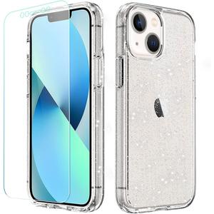 Glitter Shining Double Layers Bumper Hard PC Back Protective Case for Girls Women, Compatible with iPhone 13 mini (5.4 inches) - Clear