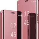 Galaxy S25 Cover Cases Compatible with Samsung S25 Flip Cell Phone Case Clear View Mirror Flip Cover PU Leather with Kickstand Protective Cover for Samsung Galaxy S25 (Rose Gold)