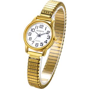 JewelryWe Women's Elastic Watch Easy Reader Analog Quartz Gold Silver Plated Stretch Band Wristwatch (6.29 in - 7.87in)