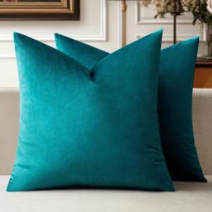 MIULEE 24x24 Inch Euro Sham Velvet Pillow Covers, Set of 2 Large Square Decorative Pillows -Teal Super Soft for King Bed, Sofa, Couch, Accent Chairs with Hidden Zipper