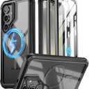 Poetic Guardian Case for Samsung Galaxy S24+ Plus 6.7", [Built-in Camera Stand] [Screen Protector Work with Fingerprint ID] Full Body Shockproof Protective Rugged Clear Cover, Black/Clear