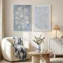 Framed Abstract Coastal Blue White Wall Art for Living Room, Set of 2 Ocean Shell Waves Lines Canvas Artwork for Walls, Large Minimalist Modern Cool Tone Print Wall Decor for Bedroom Office, 24x36 In