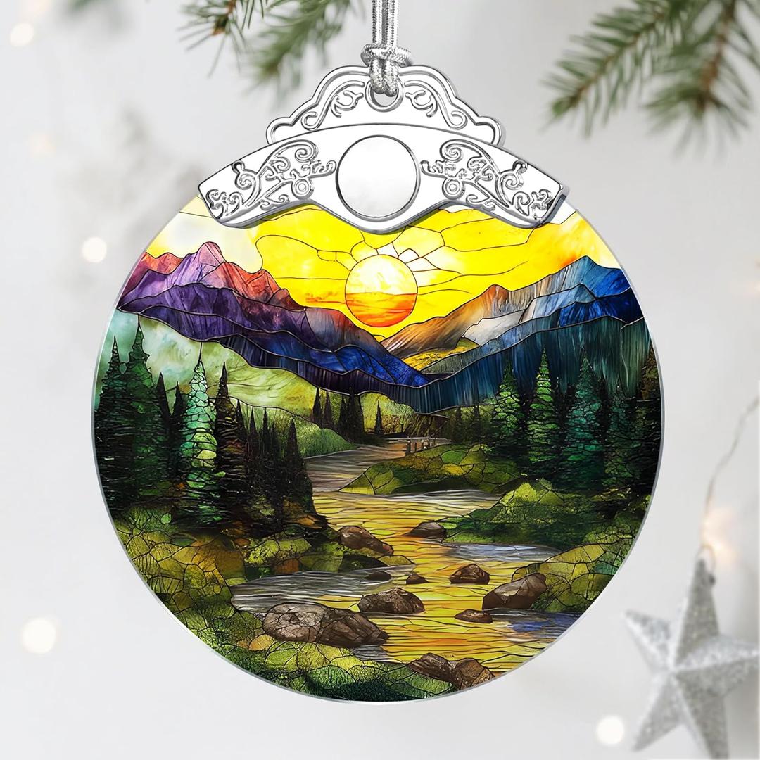 Stained Glass Ornament, Christmas Ornaments, Christmas Decorations for Tree, Holiday Ornament, Gifts for Nature Lovers, Holiday Party Gifts, Gift Ideas & Xmas Gift - Mountain Range
