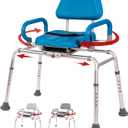 Platinum Health Carousel Sliding Shower Chair Tub Transfer Bench with Swivel Seat, Premium Padded, Pivoting Arms, Adjustable Space Saving Design for Tubs, Inside Shower, for Handicap & Seniors, Blue