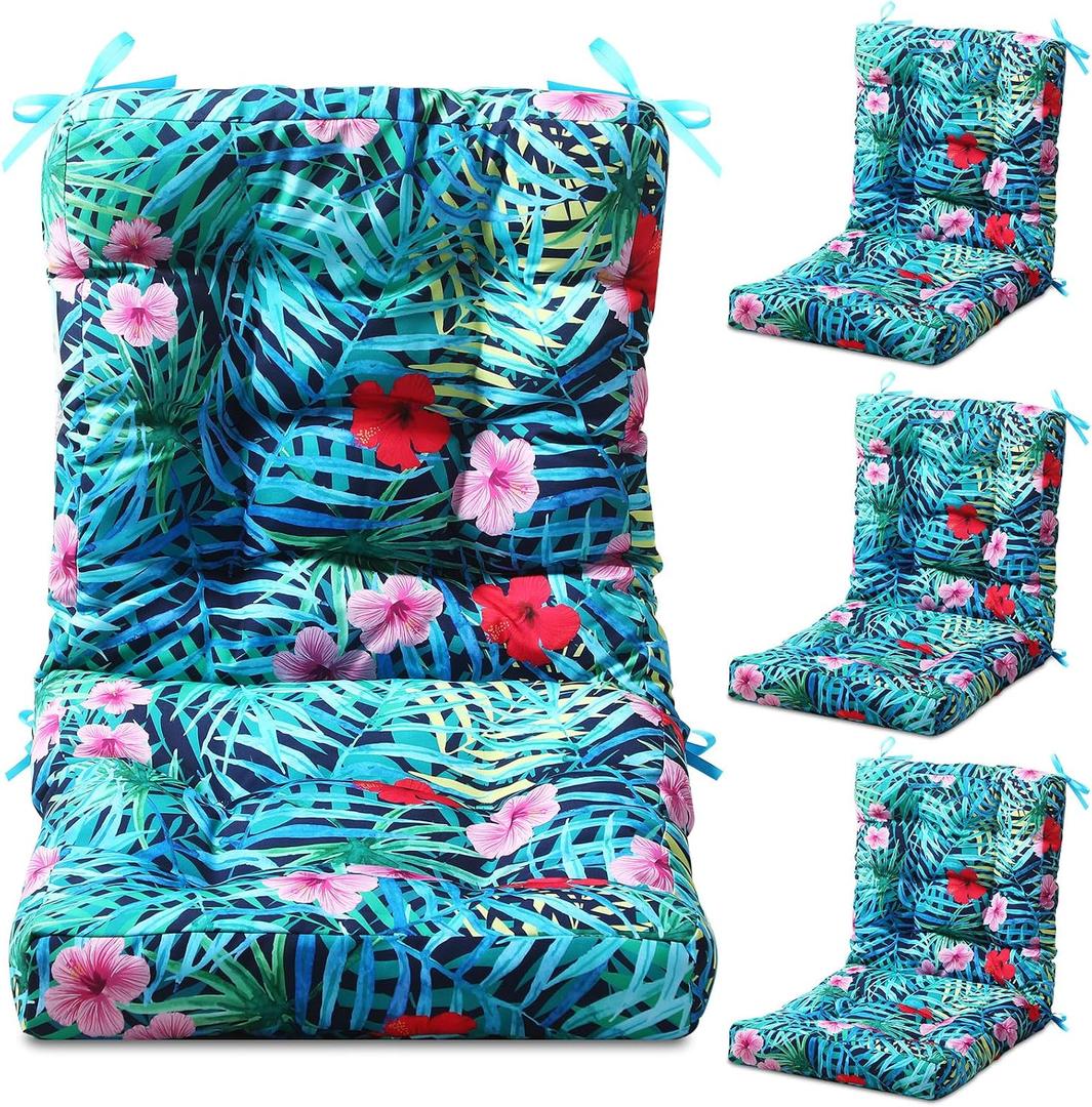 Hoteam 4 Set Outdoor Patio Chair Cushions 20 x 42 in Deep Seat Waterproof Patio Cushions Set for Furniture Replacement Removable Seat and Back (Palm), 41.7 x 19.7 x 3.9 Inches