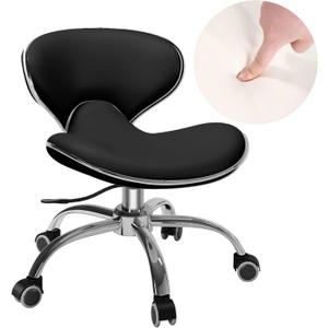 Pedicure Chair for Nail Tech,Adjustable Height, Hourglass Type Ergonomic Back Support Rolling Swivel Stool,Perfect for Massage and Salon Office Facial Spa Medical Tatoo (Black)