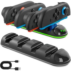 Switch 2 Controller Charger Dock, 4-in-1 Switch 2 Portable Charger Stand Station with USB Type-C Cord, Magnetic Design Fast Charging Accessories (Lying-flat 4)
