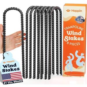 Happin® Ultra Strong Trampoline Stakes Anchors High Wind, Ground Anchors Heavy Duty, Trampoline Tie Down Anchor Kit, Ground Stakes Galvanized Steel, Trampoline Accessories, U Shaped (8 Pack, Black)