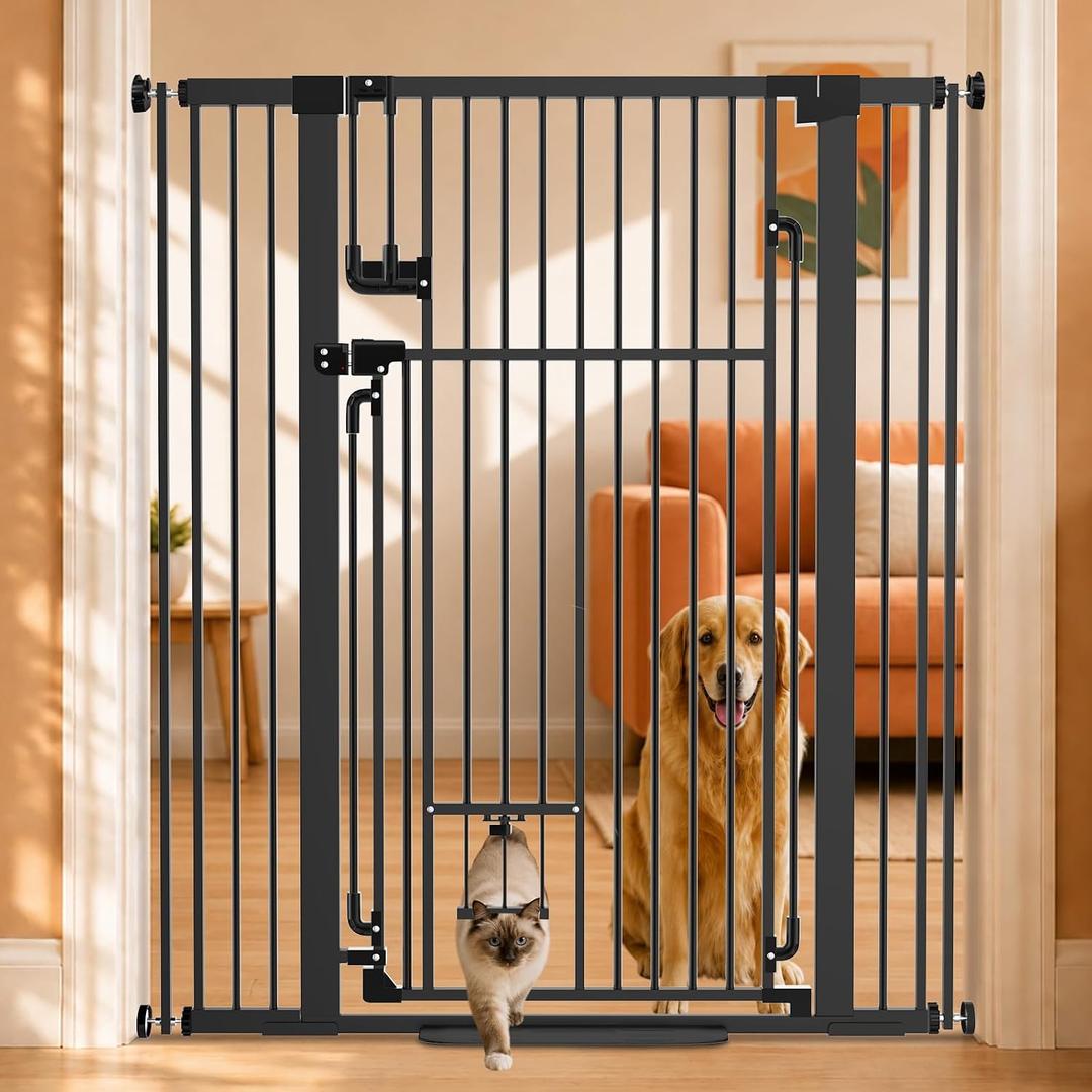 51" Extra Tall Cat Gate with Cat Door, Adjustable Pet Gate for Doorways