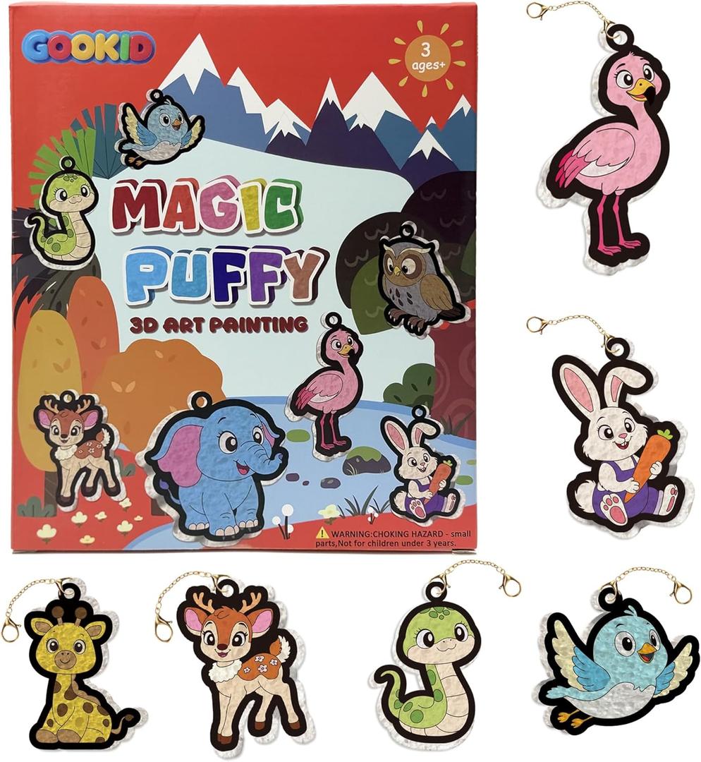 Gookid Magic Puffy 3D Foam Art Painting Kit - Puffy Paint for Kids Ages 6-12, Creative Arts and Crafts Supplies for Kids, DIY Texture Art Projects, Birthday Gift for Boys Girls
