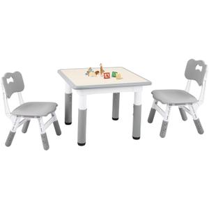 FAHKNS Kids Table with 2 Chairs, Height Adjustable Toddler Table and Chairs Set for Graffiti Desktop,Non-Slip Legs,Kids Multi-Activity Desk for Learning, Reading, Playing, Painting, Eating
