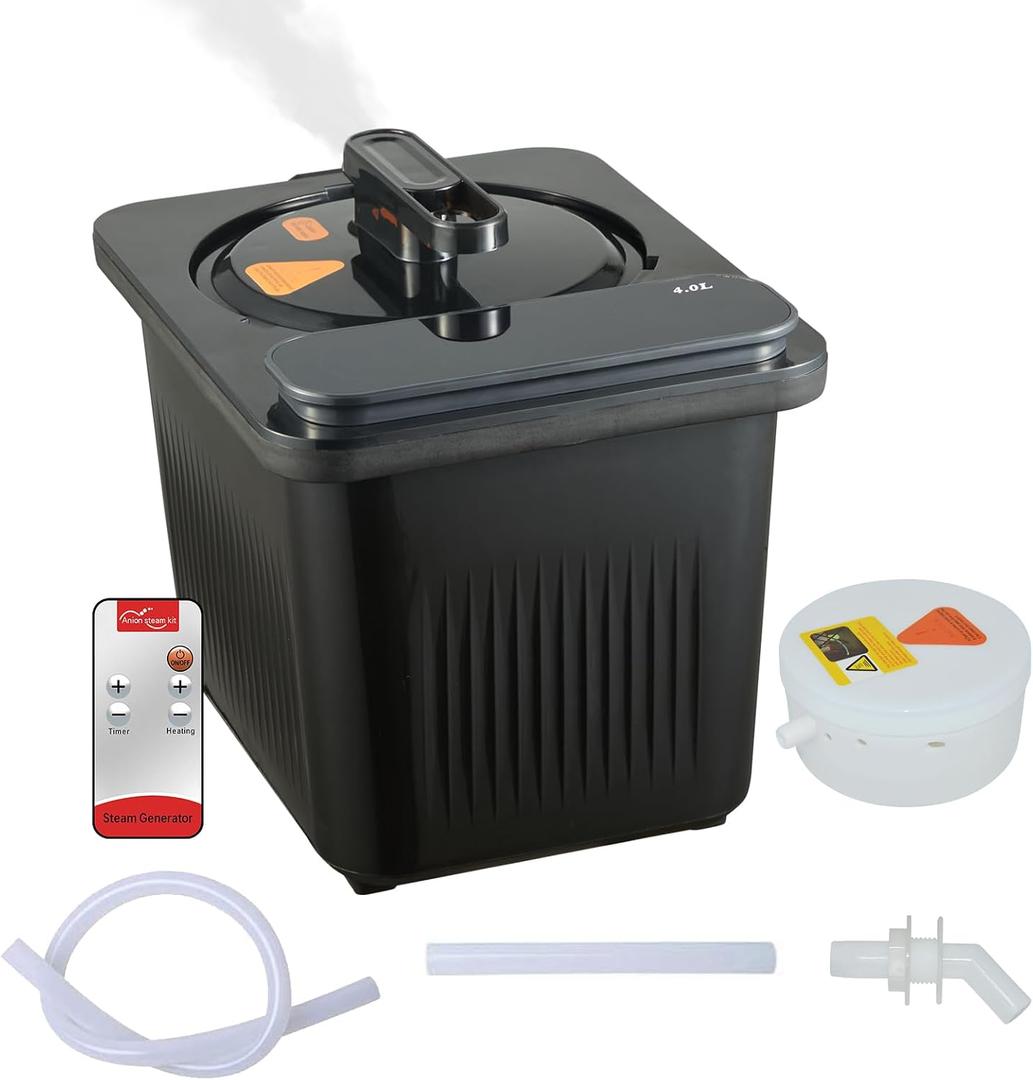 4L Sauna Steamer Machine, Portable Sauna Pot, Stainless Steel Steam Generator for Saunas Home Spa Fumigation Steam Machine for Detox with Remote Control Anti-riot Device (110V, US Plug, Black)