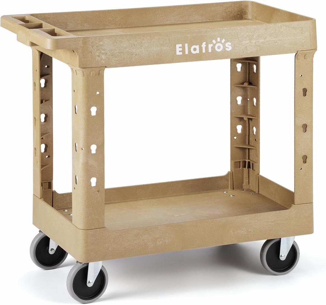 2-Tier Heavy Duty Utility Rolling Cart, 34 x 17 in, 5" Wheels, Sand
