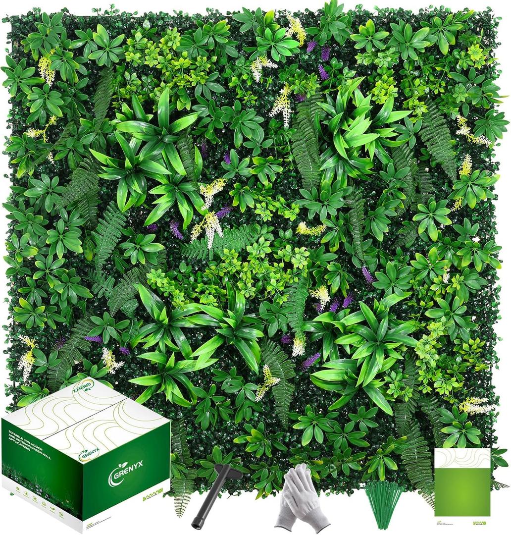 Artificial Grass Wall Panels 20x20 (12pcs) - UV Protected Privacy Fence Screen, Hedge Green Wall Decor BackdropRealistic Fake Grass Backdrop for Indoor Weddings & Outdoor Gardens (Lavender)