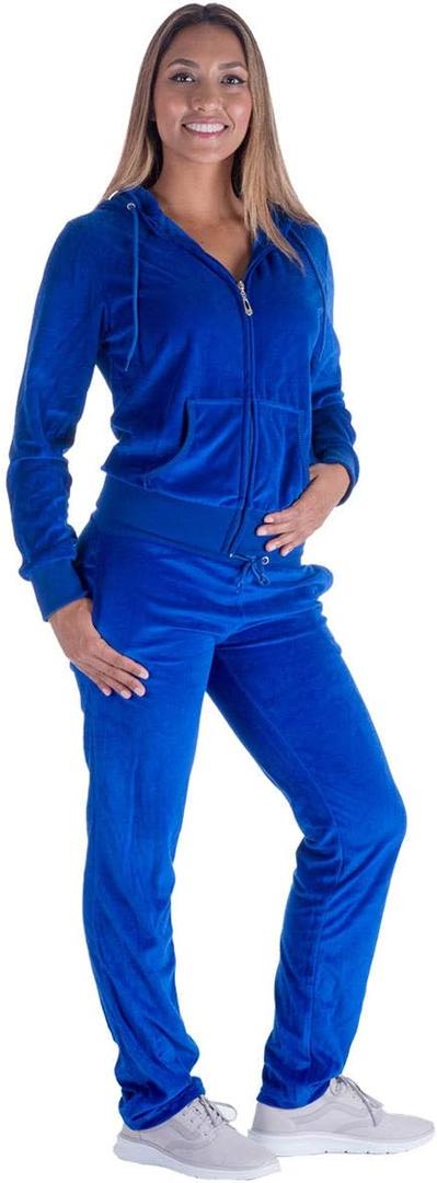 Yasumond Velour Tracksuit Womens 2 Pieces Joggers Outfits Jogging Sweatsuits Set Soft Sports Sweat Suits Pants (XX-Large, Royal)