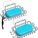 Nieifi Soap Dish,Bar Soap Holder for Shower Wall with 4 Hooks Stainless Steel Adhesive Soap Dish for Bathroom Shower Razor Holder (Silver) (2 Pack)