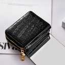 Trendy Crocodile Patterned PU Card Holder, Zippered Multi-slot Small Purse for Men & Women (Black)