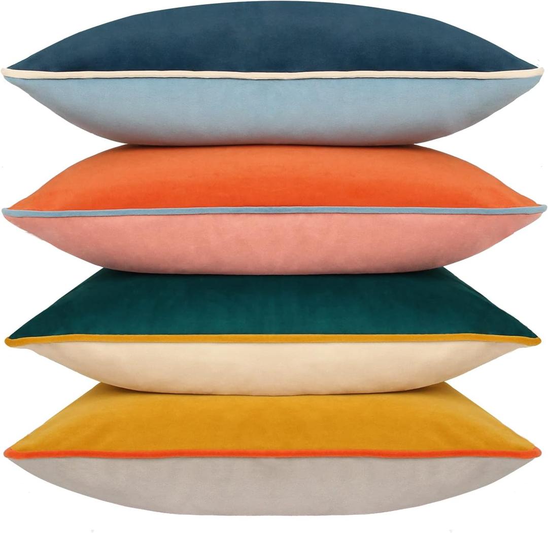 Btyrle Velvet Throw Pillow Covers 18x18 Inch Set of 4 Decorative Velour Pillowcases Modern Double-Colored Cushion Covers for Sofa Couch, Cold