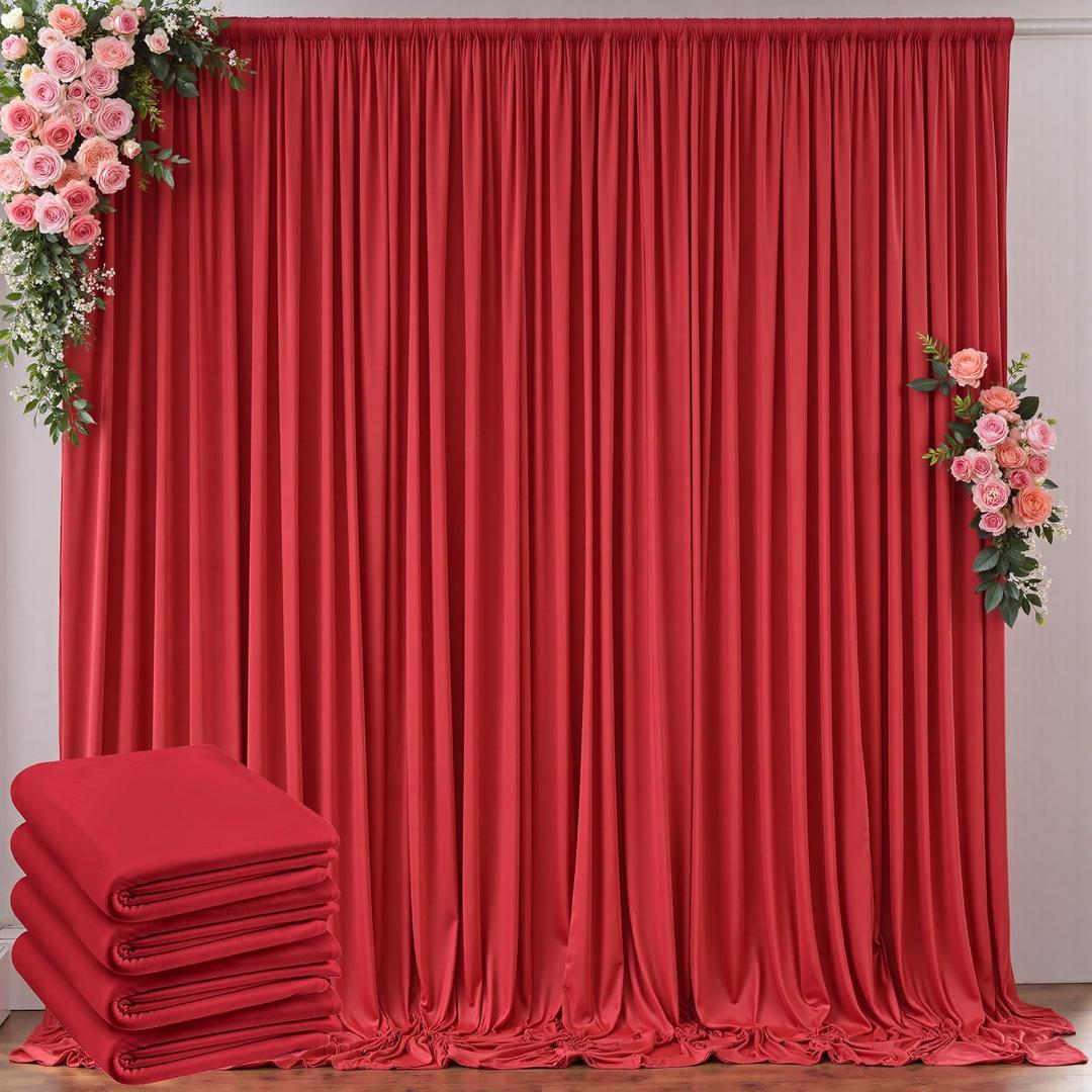 10 ft x 20 ft Wrinkle Free Red Backdrop Curtain for Parties, Polyester Photography Backdrop Drapes for Birthday Party Baby Shower, Thick Background Curtain for Backdrop Stand, 4 Panels 5 ft x 10 ft