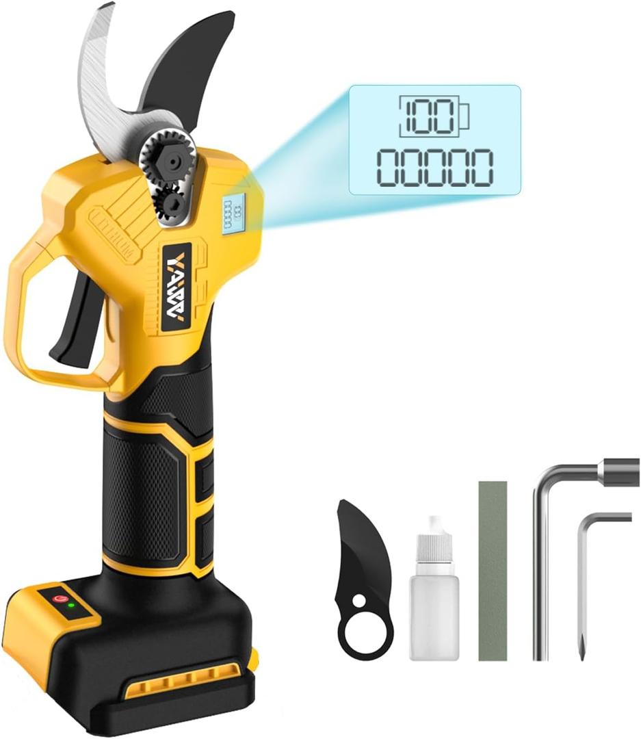 Brushless Electric Pruning Shears for DeWalt 20V Battery, Portable Cordless Pruning Shears with LCD DisplaySK5 Blades, Adjustable Cutting Diameter 0.8-1.2 Inch for Gardening Tree Pruning(NO Battery)