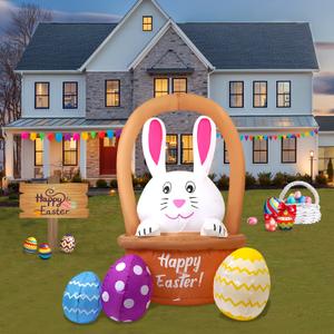 InfleasJoiy 4.5FT Chicken Driving Easter Inflatable Decoration with Built-in LED Lights for Holiday Celebration Decorations for Yards, Lawns and Patios