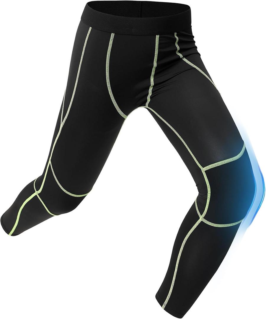 PATPAT Boys Compression Pants, Quick Dry Leggings Tights for Sports Running Training Basketball, Athletic Base Layer Bottoms (Black, L)