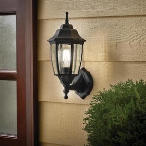 Photocell-Controlled Outdoor Wall Light Die-Cast Aluminum & Glass Water-Resistant Exterior Fixture, Wet Location Rated, E26 Base (60W Max) for Porch, Garage, GardenBlack