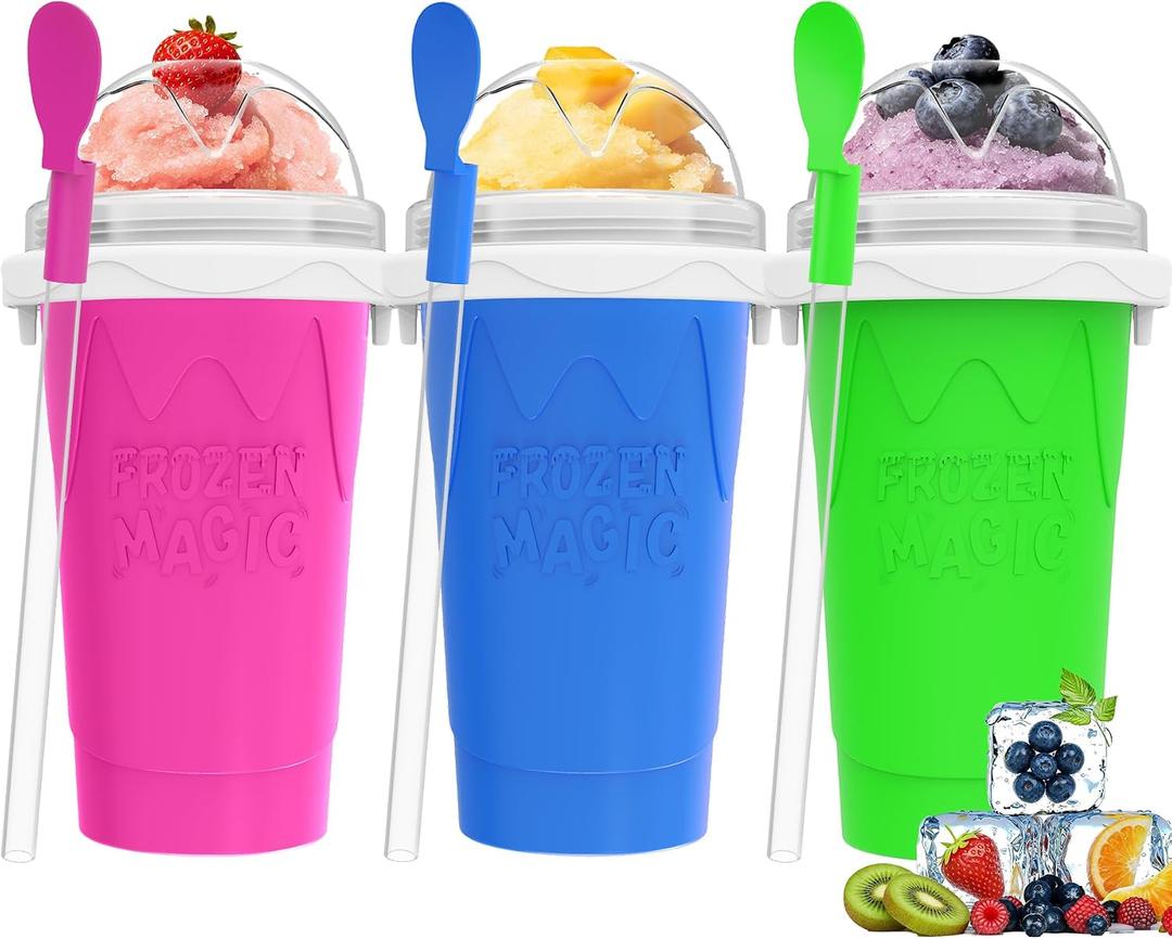 3PCS 500ML Slushie Maker Cup with Lid & Straw for Homemade Ice Cream Maker