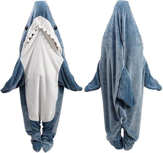 Shark Blanket Hoodie Onesie for Adult & Kid, Wearable Shark Sleeping Bag, Soft Cozy Onesie Costume S