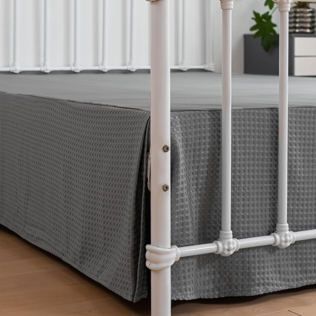 Bed Skirt King Size, Pleated Waffle Weave Bed Skirt with Split Corners, Tailored Dust Ruffle 16 Inch Drop Easy Fit, Machine Washable (Grey, King - 16" Drop)